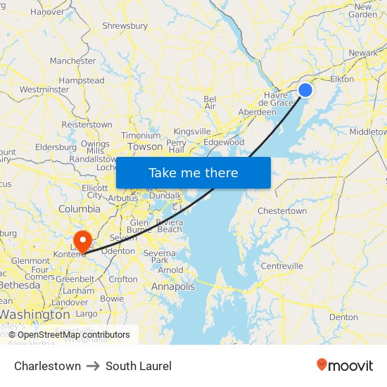 Charlestown to South Laurel map