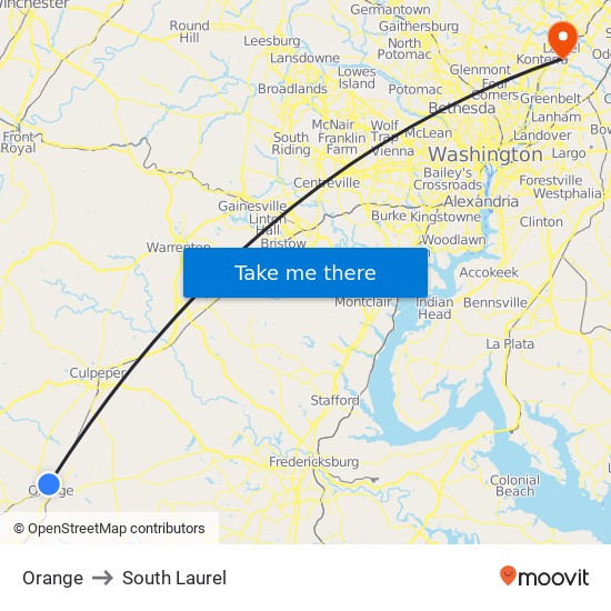 Orange to South Laurel map