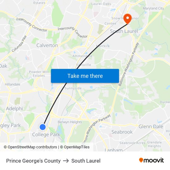 Prince George's County to South Laurel map
