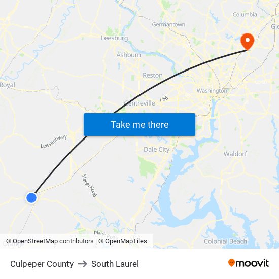 Culpeper County to South Laurel map