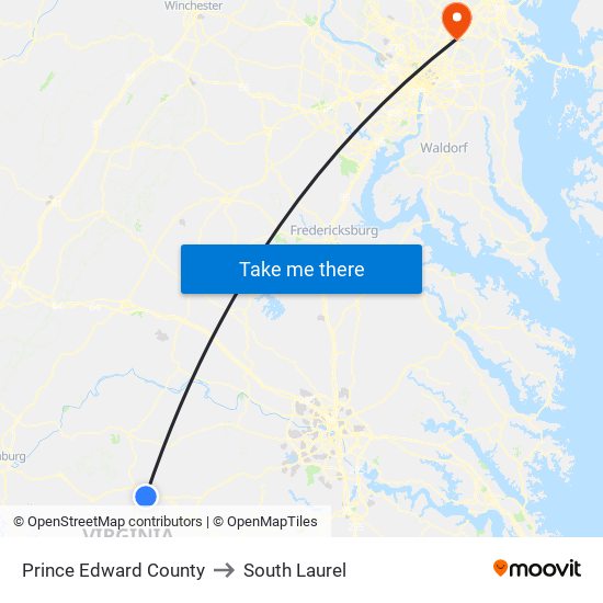 Prince Edward County to South Laurel map