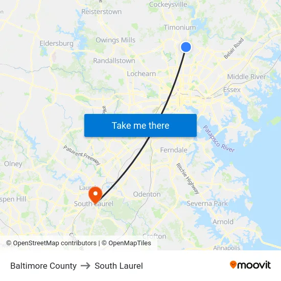 Baltimore County to South Laurel map