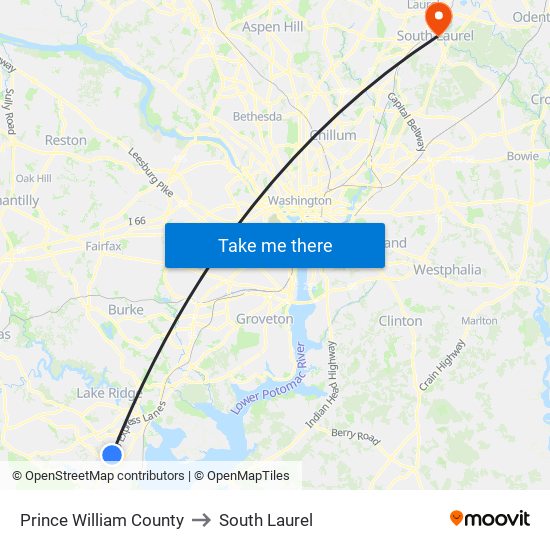 Prince William County to South Laurel map