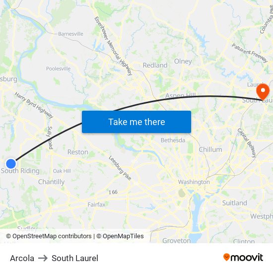 Arcola to South Laurel map