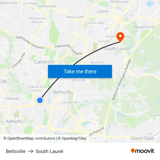 Beltsville to South Laurel map