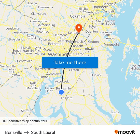 Bensville to South Laurel map