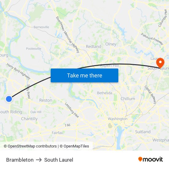 Brambleton to South Laurel map