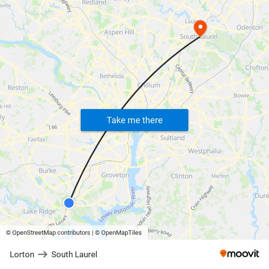 Lorton to South Laurel map