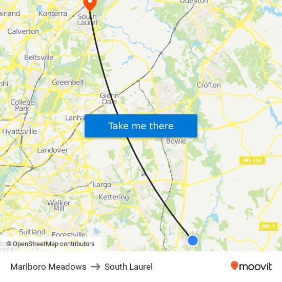 Marlboro Meadows to South Laurel map