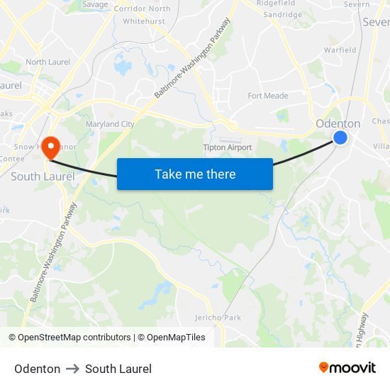Odenton to South Laurel map