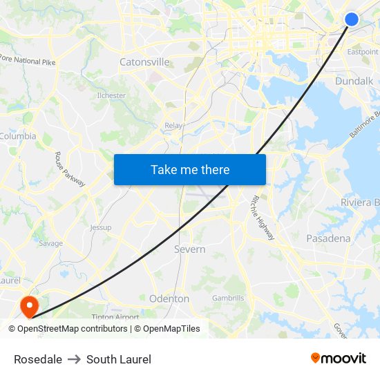 Rosedale to South Laurel map