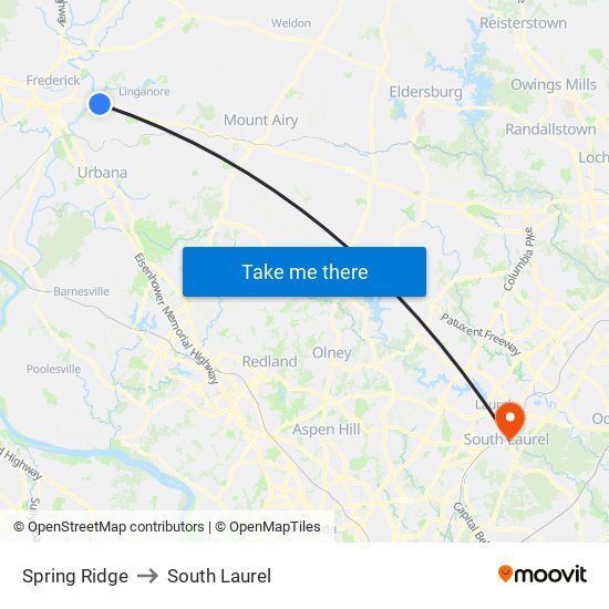 Spring Ridge to South Laurel map