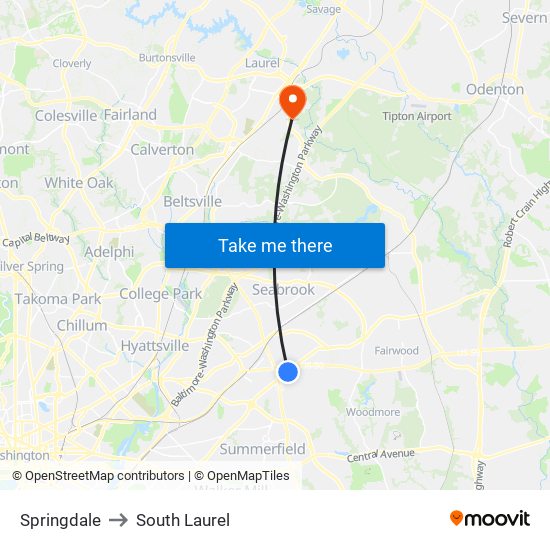 Springdale to South Laurel map