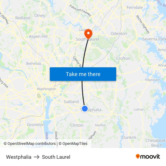 Westphalia to South Laurel map