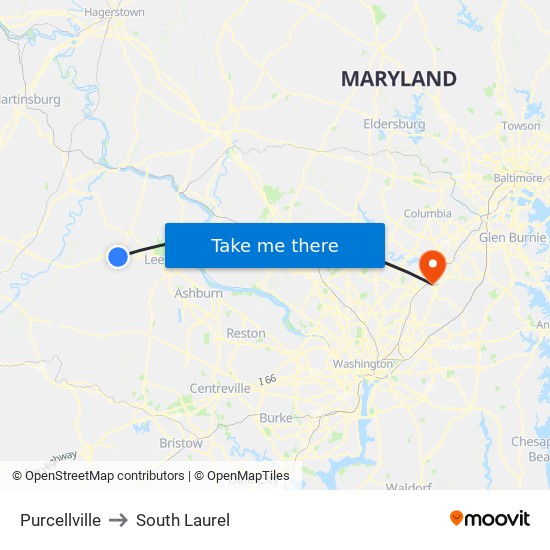 Purcellville to South Laurel map