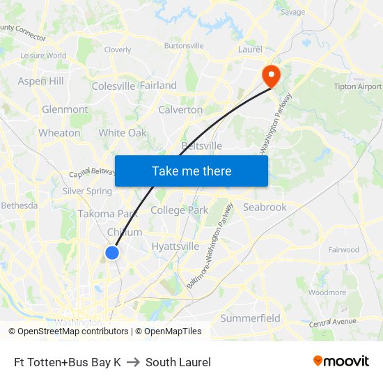 Ft Totten+Bus Bay K to South Laurel map