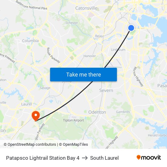 Patapsco Lightrail Station Bay 4 to South Laurel map