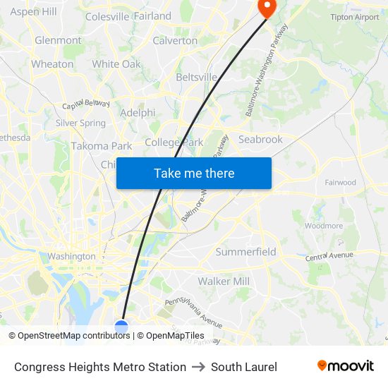 Congress Heights Metro Station to South Laurel map