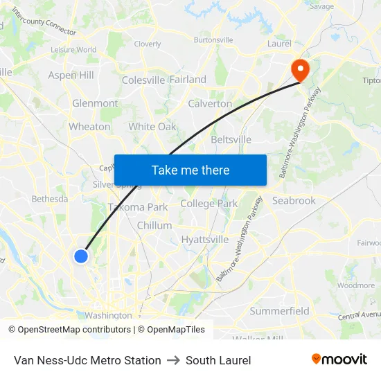 Van Ness-Udc Metro Station to South Laurel map