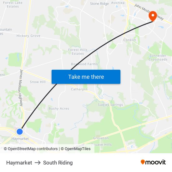 Haymarket to South Riding map