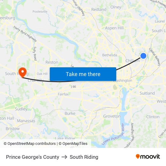 Prince George's County to South Riding map