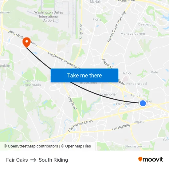 Fair Oaks to South Riding map