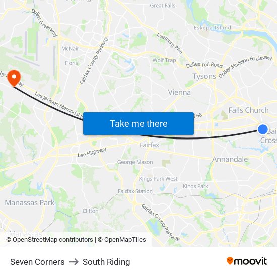 Seven Corners to South Riding map