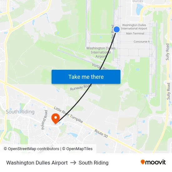 Washington Dulles Airport to South Riding map