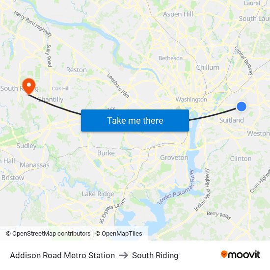 Addison Road Metro Station to South Riding map