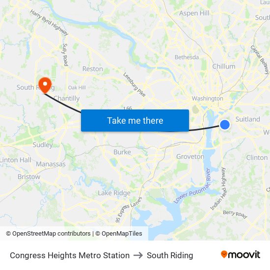 Congress Heights Metro Station to South Riding map