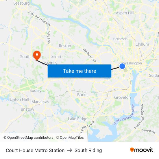 Court House Metro Station to South Riding map