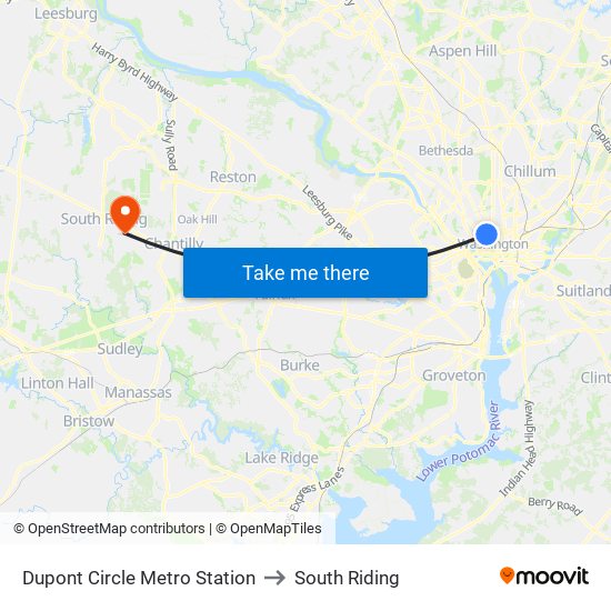 Dupont Circle Metro Station to South Riding map