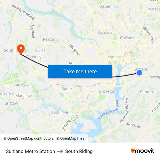 Suitland Metro Station to South Riding map