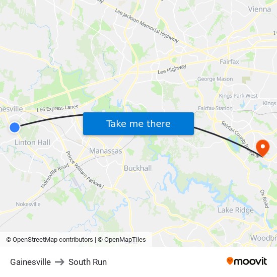 Gainesville to South Run map