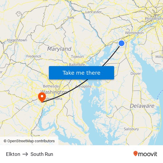 Elkton to South Run map