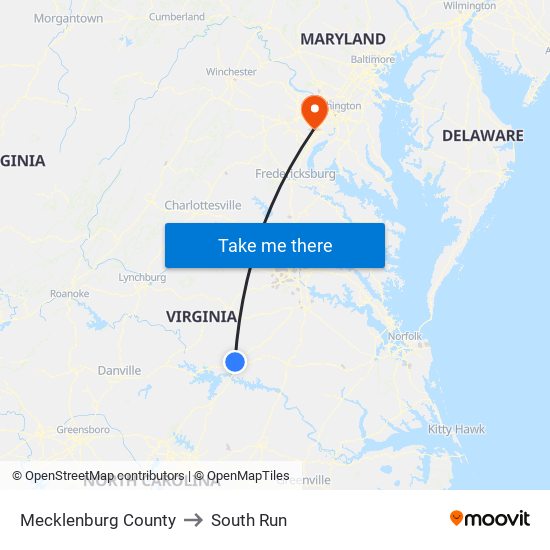 Mecklenburg County to South Run map