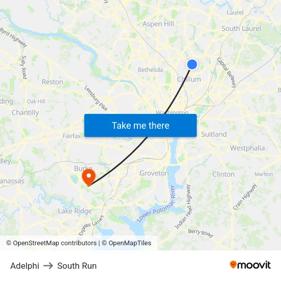 Adelphi to South Run map