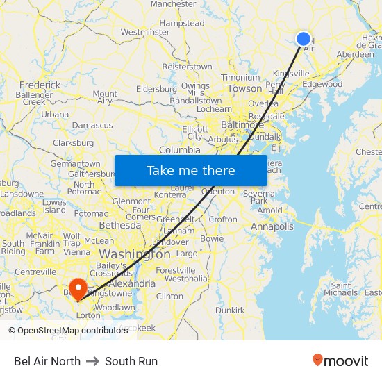 Bel Air North to South Run map