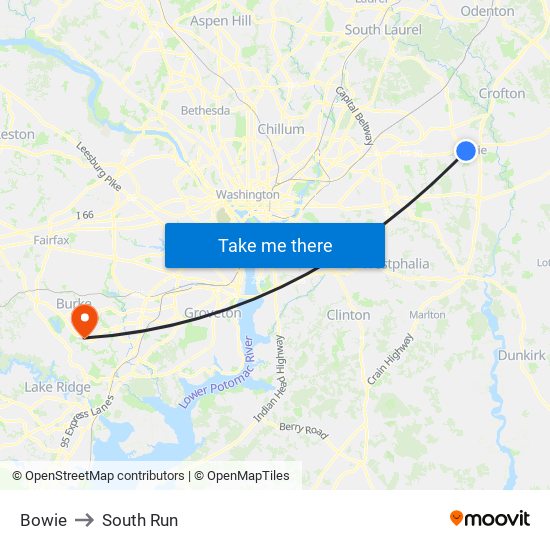 Bowie to South Run map