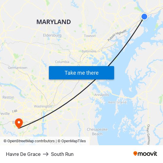 Havre De Grace to South Run map