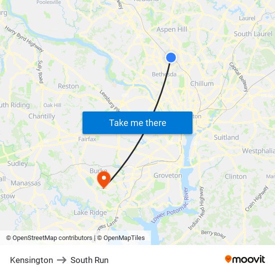 Kensington to South Run map