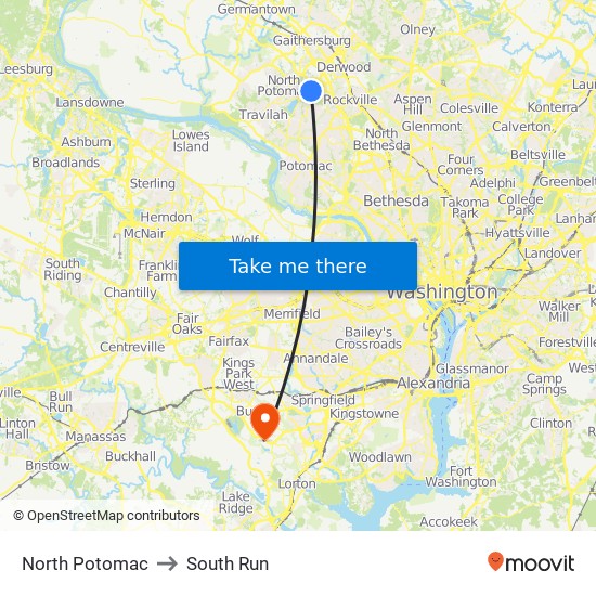 North Potomac to South Run map