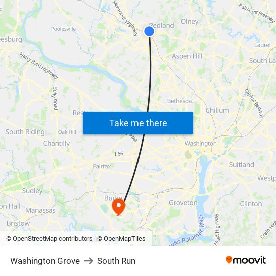 Washington Grove to South Run map