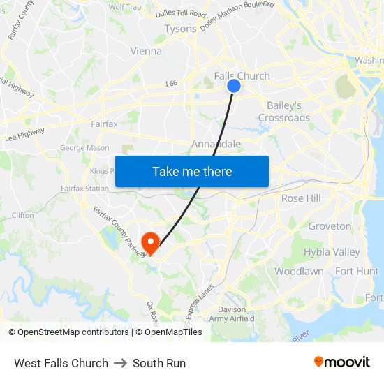 West Falls Church to South Run map