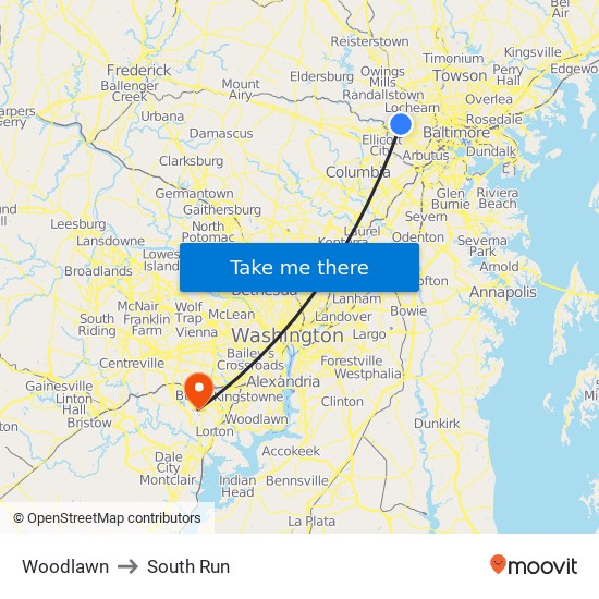 Woodlawn to South Run map