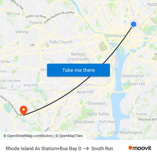 Rhode Island Av Station+Bus Bay D to South Run map