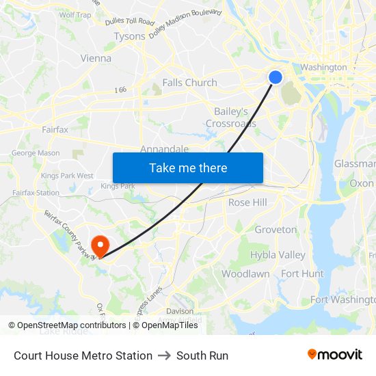 Court House Metro Station to South Run map