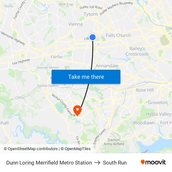 Dunn Loring Merrifield Metro Station to South Run map