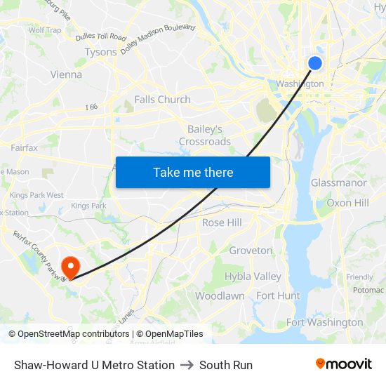 Shaw-Howard U Metro Station to South Run map