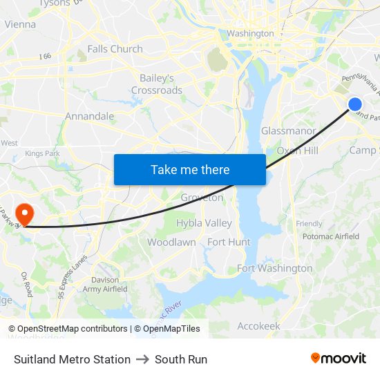 Suitland Metro Station to South Run map